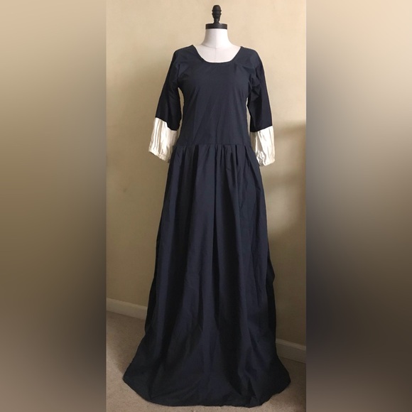 Handmade Navy Blue Cotton Maxi Dress - Picture 2 of 8
